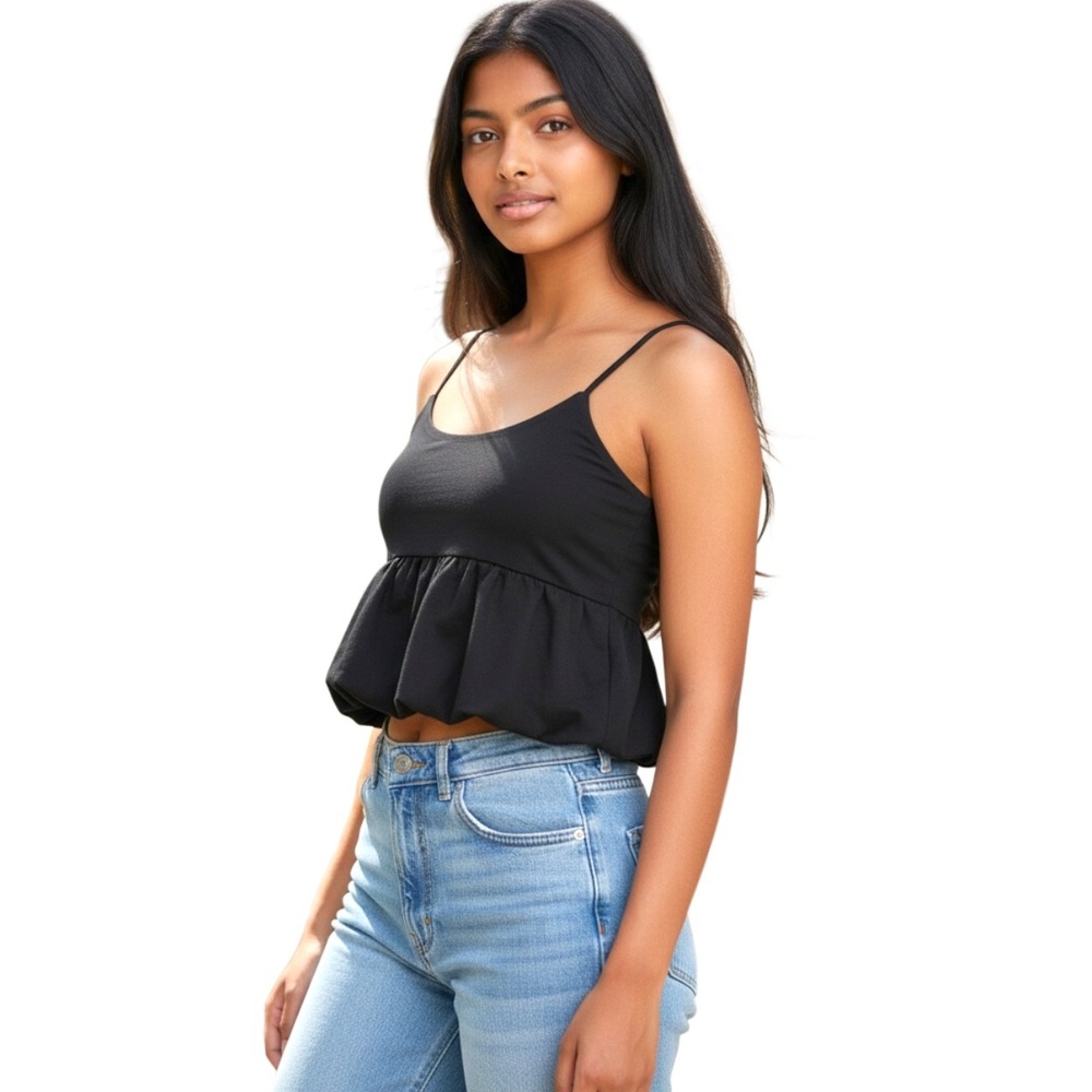 Frankee & Skylarr Womens Black Peplum Cami Spaghetti Strap Tank Top NWT S